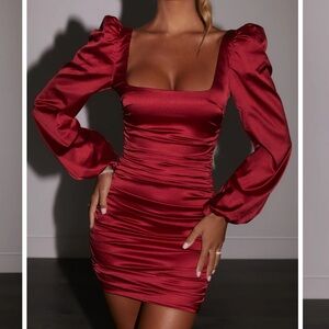 Oh Polly Ruched Puff Sleeve Satin Mini Dress 🥀